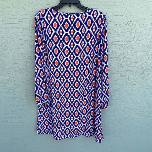 Women's Multicolor Geometric Tunic Dress L Knee Length Long Sleeve - Picture 2 of 10